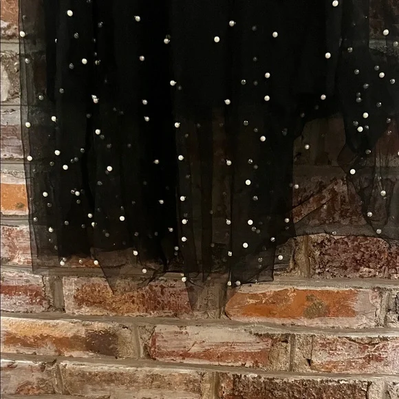 Sheer Black Skirt with Pearl Accents - Picture 3 of 5